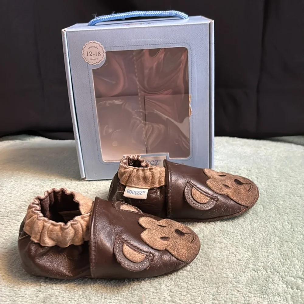 Robeez by stride rite pre-walker shoes size 3 (12-18 months) monkey brown